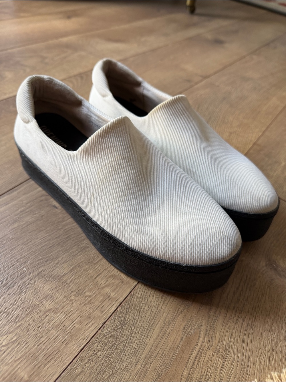 Opening Ceremony Cream and Black Slip-On Platform Sneakers